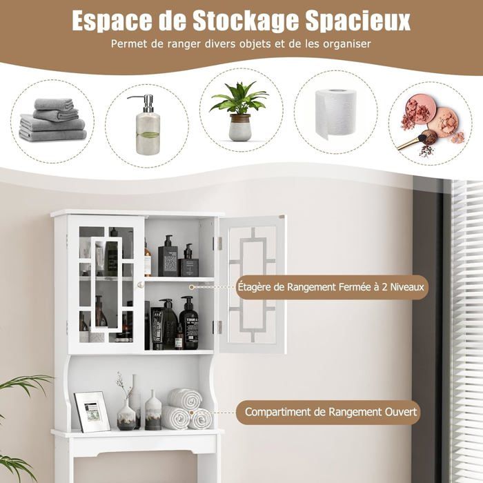 Petite Armoire WC étroite Pour Salle De Bain - Rangement Gain De Place Avec étagères Réglables - Gris