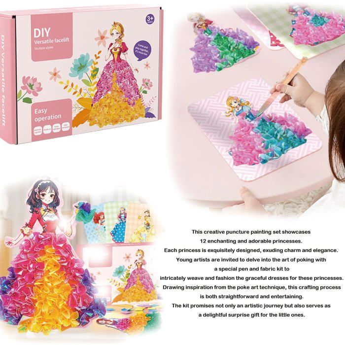 Kit De Bricolage Poke Art Princesse - Loisirs Créatifs DIY Pour Enfants 4-12 Ans Avec 700+ Carrés De Tissu
