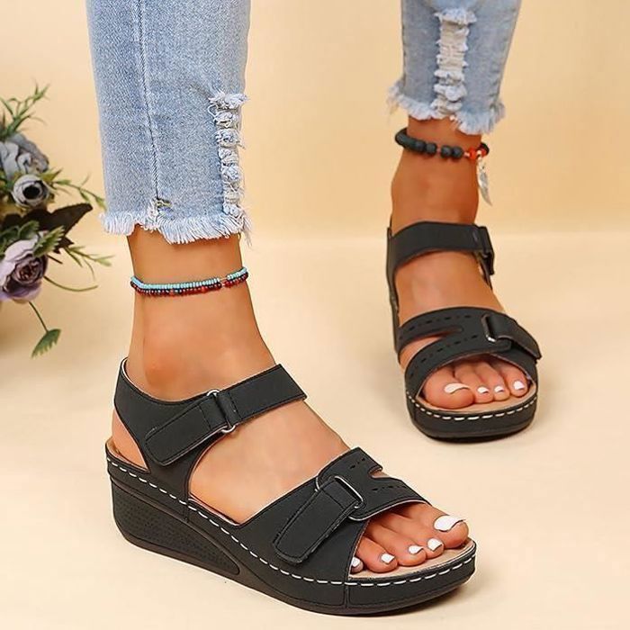 Mules En Cuir Confortables Pour Femme - Sandales à Talon Compensé Antidérapantes - Confort Orthopédique été