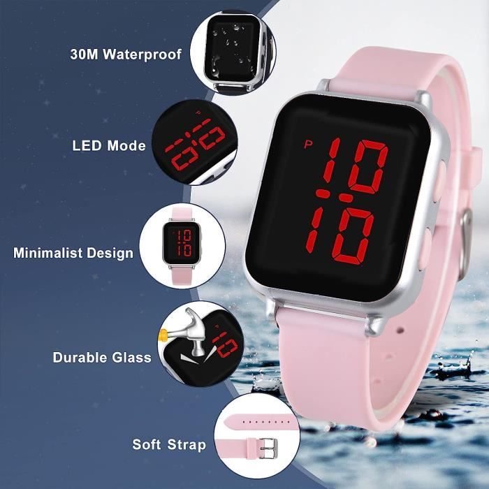 Montre Femme Digitale Sport Led Montres Waterproof Bracelet Cuir Numériques  Électroniques Tout Simplement Élégantes Pour Femm[O33]