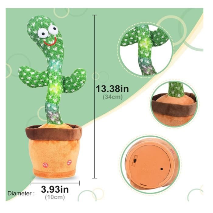 Cactus en Peluche Dansant - KAWAII - Cadeau pour Enfants - Vert et marron