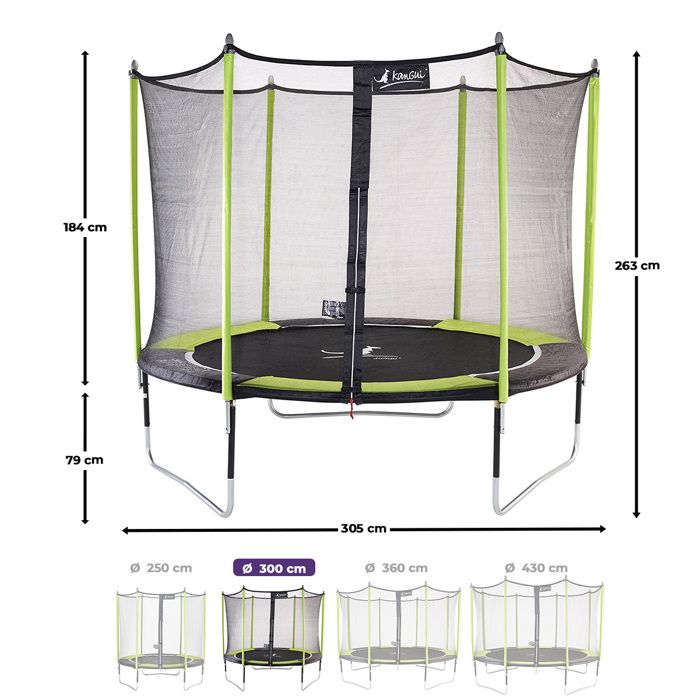 Kangui Trampoline Jumpi 250-305-360-430 Cm – Filet Sécurité + échelle – Fabriqué En France