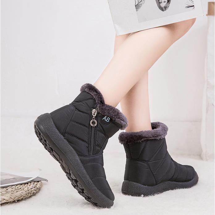 Bottes de Neige Femme Bottines Impermeables Chaussures Hiver Fourrees Antiderapantes Noir