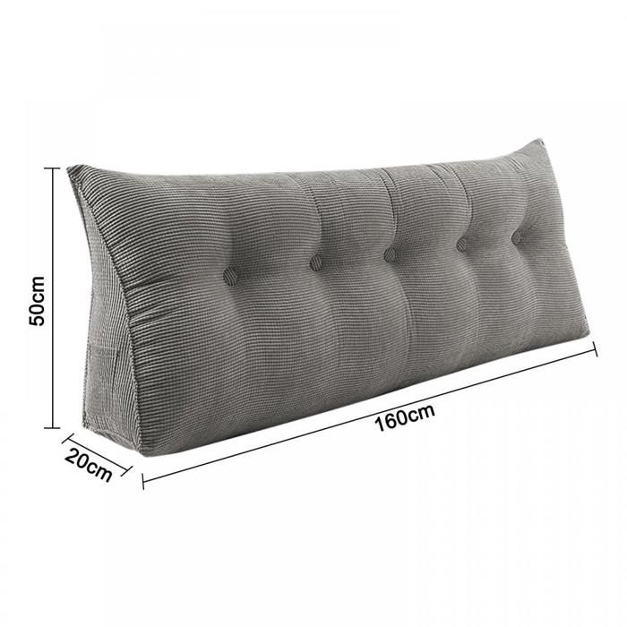 Coussin Triangulaire De Dossier Pour Lit/canapé - 60x50x20 Cm, Beige, Housse Lavable, Poche Latérale