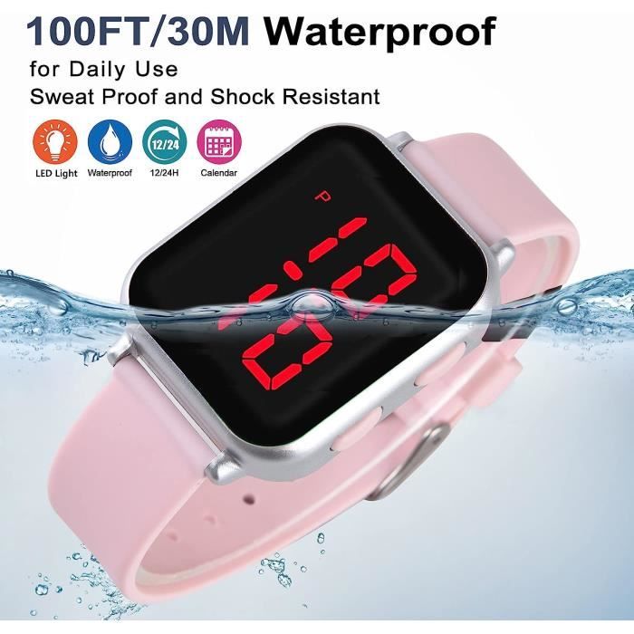 Montre Femme Digitale Sport Led Montres Waterproof Bracelet Cuir
