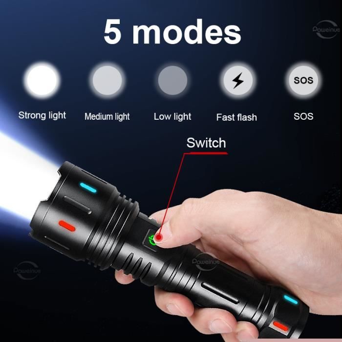 Lampe torche multifonctionnelle zoom avec visée laser