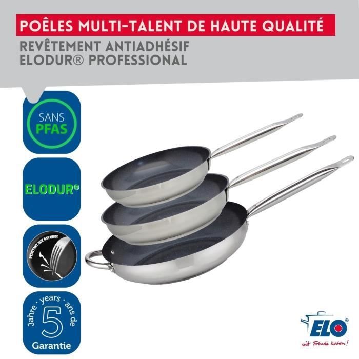 Set de 3 poêles à induction - ELO - Professional - Inox 18/10 ELODUR ...