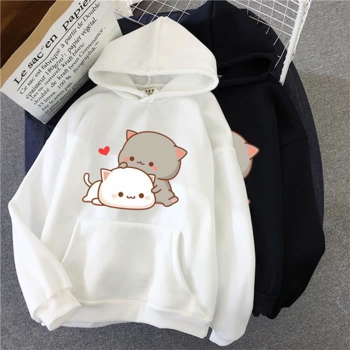 Sweat shirt Sweat a capuche avec imprime de chat pour femme pull ample Style coreen mignon a la mode automne hiver Rouge F3965 Blanc Cdiscount Pret a Porter