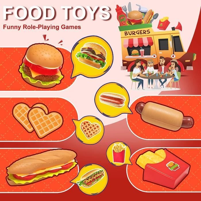 Dinette Enfant Hamburger Jouet Aliment Cuisine avec Plateau Frites  Hot-Dogs, Jeu dimitation 3 4 5 Ans - Cdiscount Jeux - Jouets