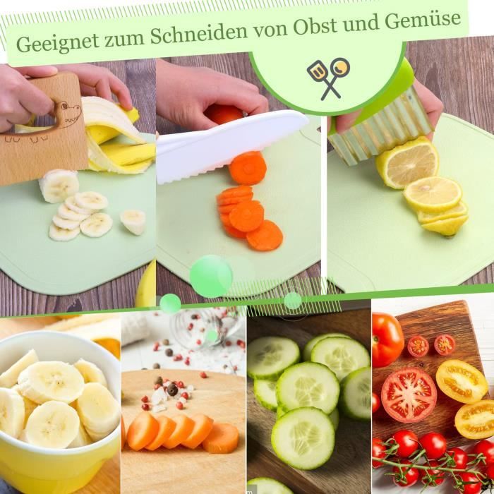 Goodchef Lot De 8 Couteaux De Cuisine Pour Enfants - Pour Couper Et Cuisiner Des Fruits Ou Légumes - Sécurité En Bois - Planche à Découper - Éplucheur - 3