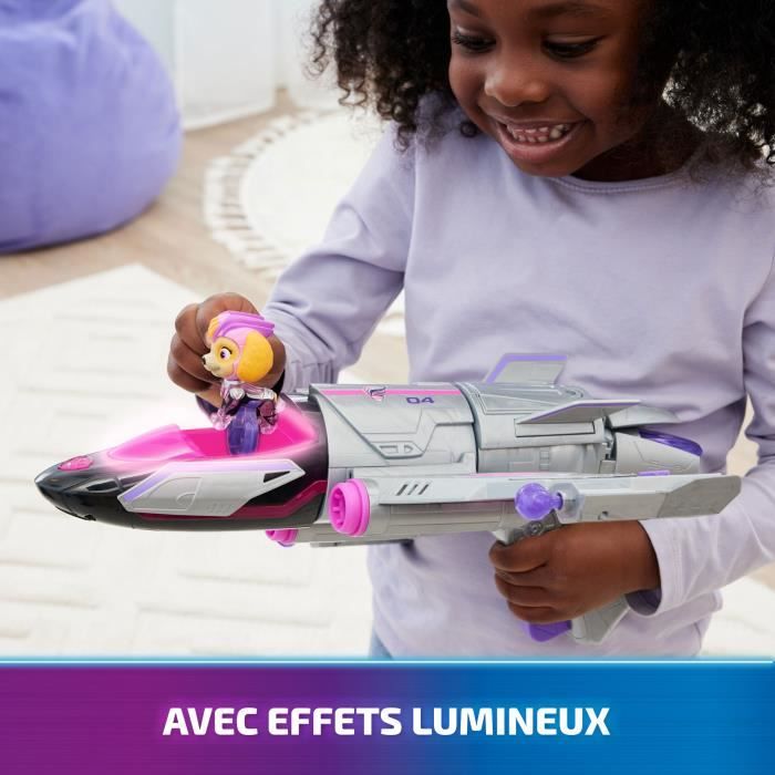 Paw Patrol – Véhicule Deluxe Stella – La Super Patrouille – Jet 40 Cm – Sons, Lumières, Projectiles – Figurine Articulée – Dès 3 Ans