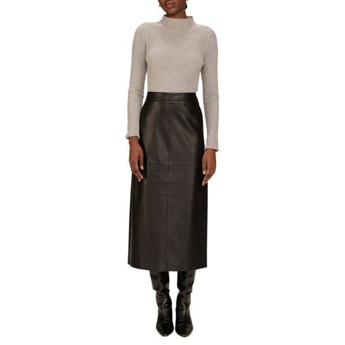 Jupe Midi Noire En Simili Cuir Avec Une Coupe Droite Et 2 Poches Noire Jupe Midi Noire En Simili Cuir Avec Une Coupe Droite Et 2 Poches Noire