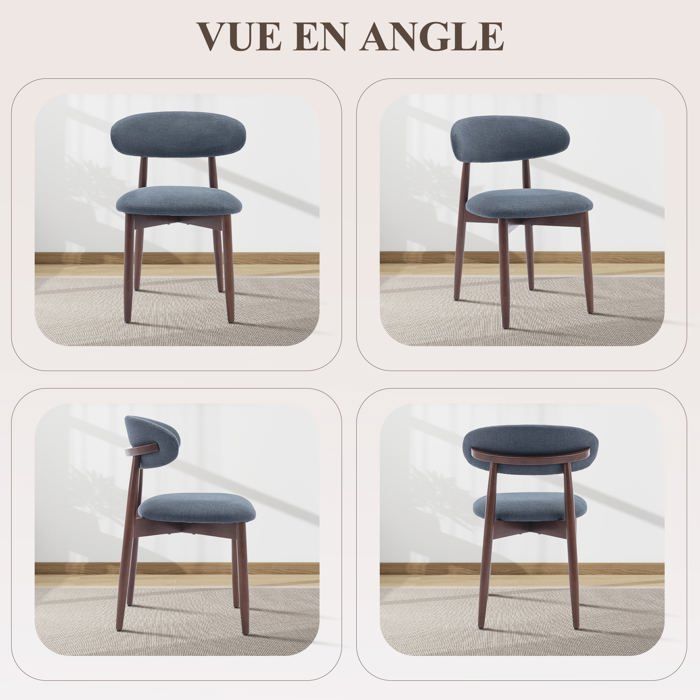 Lot de 2 Chaise de Salle à Manger,Chaise de Cuisine, velours rembourré et bois massif,pieds en bois,Chaises Salon Scandinave,Bleu | Leroy Merlin