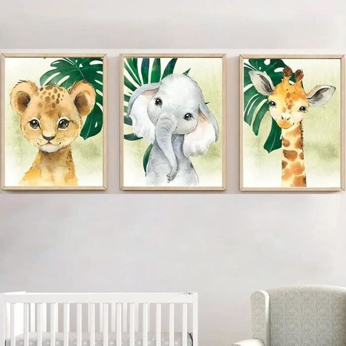 4 Posters Animaux Jungle 21x30 Cm - Décoration Chambre Enfant, Bébé, Cadeau Naissance, Style Moderne Et Doux