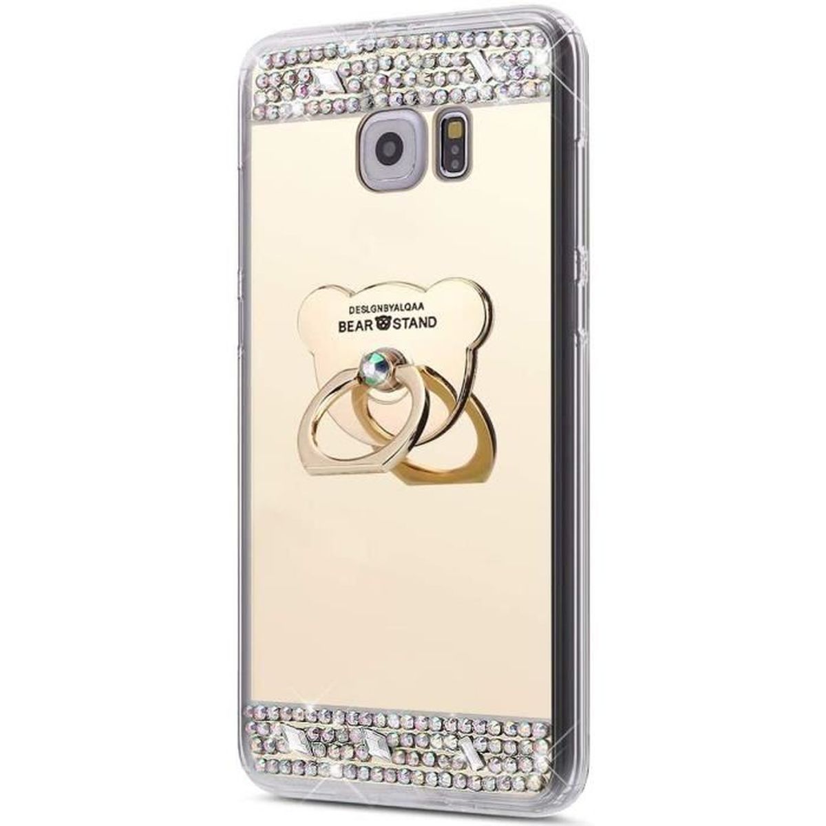 Argent 360 Degrés Glitter Brillante Mirror Clair Placage Couverture Flip Housse en Cuir Transparent Livre Antichoc Bookstyle Etui de Protection Shell pour Samsung Galaxy S6 Girlyard Coque pour Samsung Galaxy S6 Cristal Miroir 