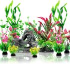 YIKXIULF Decoration Aquarium - 12 Pièces Plantes Artificielle Aquarium Deco et Rocher Polyrésine Grotte Ornement - Accessoires Aquarium