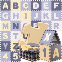 Spielwerk® Tapis de jeu puzzle Gris apprentissage lettres chiffres enfants tapis de jeu mousse 86 pièces bébé aire de jeux