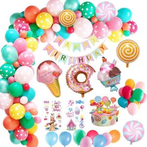 Décorations de fête d'anniversaire de bonbons, approvisionnement de fête de  beignet avec rideau à franges en aluminium, bannière de joyeux