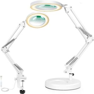 LAMPE A POSER Lampe de bureau grossissante 2 en 1, lampe LED en verre 5x avec pince, 3 couleurs réglables avec bras pivotant pour la lecture o390
