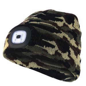 LIGHTHOUSE : Bonnet avec lumière frontale LED rechargeable et doublure  polaire. Noir