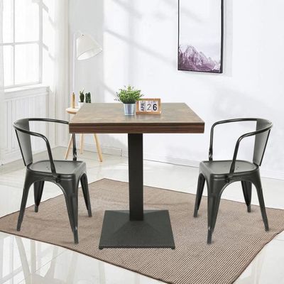 OHMG Table Haute Carrée 60x60cm Mange Debout Style Industriel en Métal Blanc - Maison