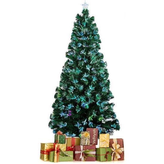 150cm Sapin de Noël Artificiel Lumineux avec 190 Fibre Optique en LED Multicolore de Material PVC et Étoile Sommet, 1,5m Arbre[949]