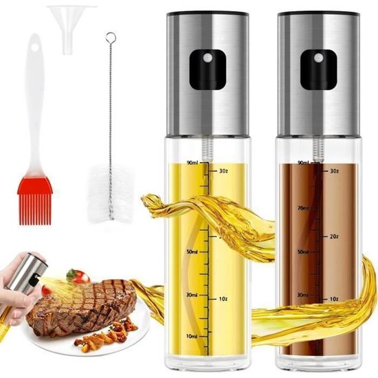 Pulvérisateur D'huile KIVY En Acier Inoxydable Et Verre - Vaporisateur De Cuisine Pour Dosage Précis Huile Et Vinaigre Avec Entonnoir