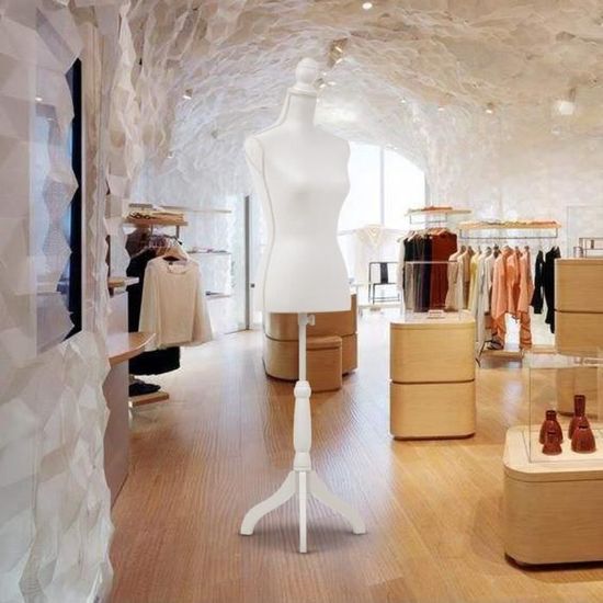 Mannequin femme taille forte noir ou blanc lustré, base ronde en verre – inc