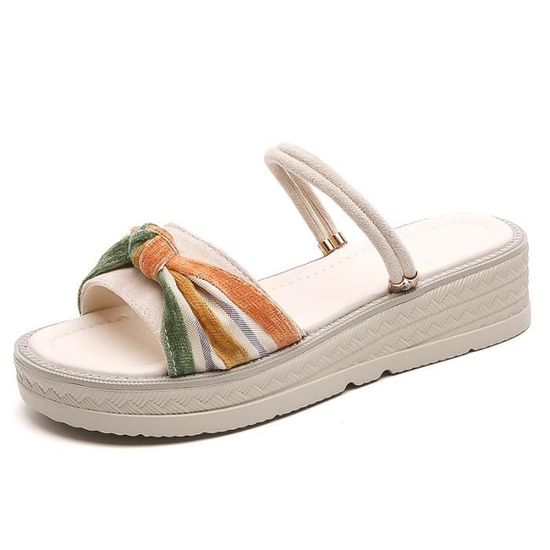 Sandales Compensées Femme été - Talon Plateforme, Semelle Antidérapante, Nu-pieds Bohème - Pour Vacances, Plage, Ville, Confort Assuré