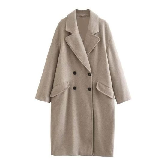 Long Manteau Femme Hiver Manteaus En Laine À Boutonnage Veste À Revers