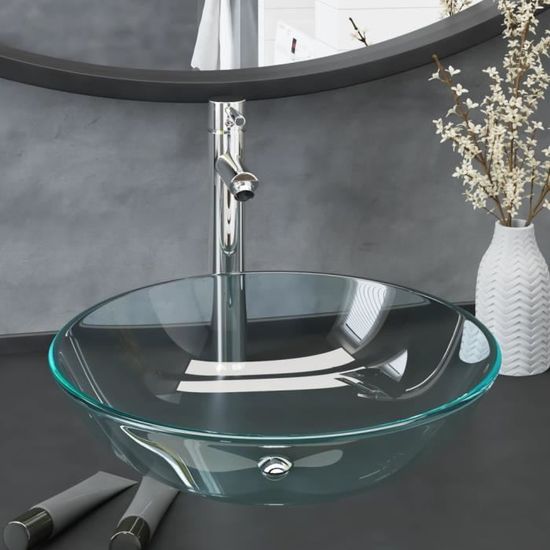 Vert Feuille Lavabo Trempé Évier Récipient En Verre Ensemble