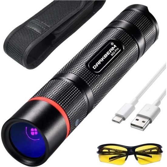 DARKBEAM Lampe Torche UV 365nm Lère Noire, Mini Lampe de poche puissante USB rechargeable Lampe DARKBEAM Lampe Torche UV 365nm Lère Noire, Mini Lampe de poche puissante USB rechargeable Lampe