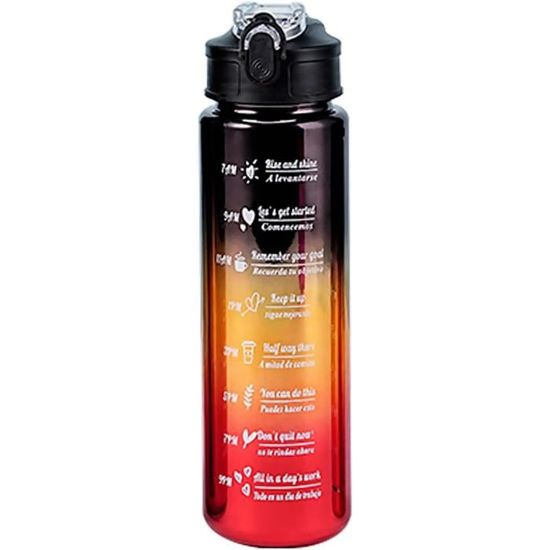 Gourde Sport Tritan 1 litre avec paille et marquage du temps, grande gourde avec