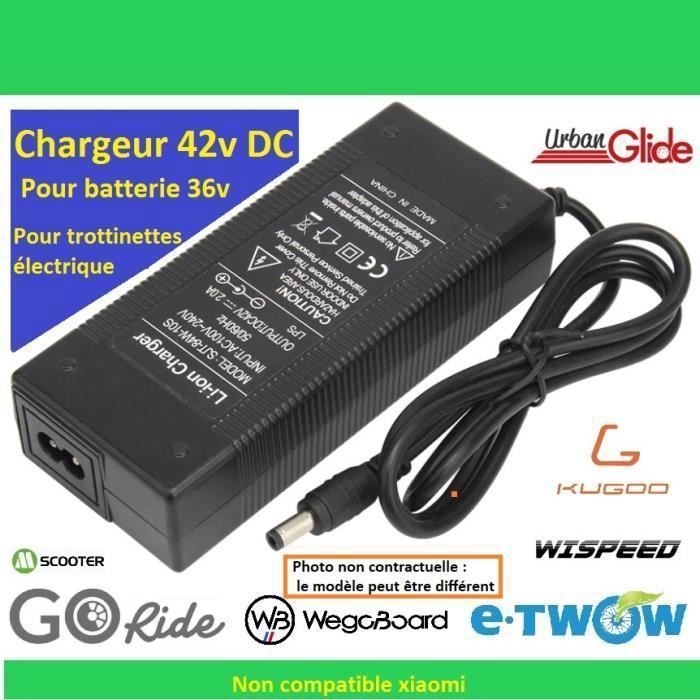 Chargeur 42v DC pour trottinettes électrique en 36v Etwow, Go ride , Kugoo , Urbanglide , wispeed , wegoboard , Megawheels Cable 2.1