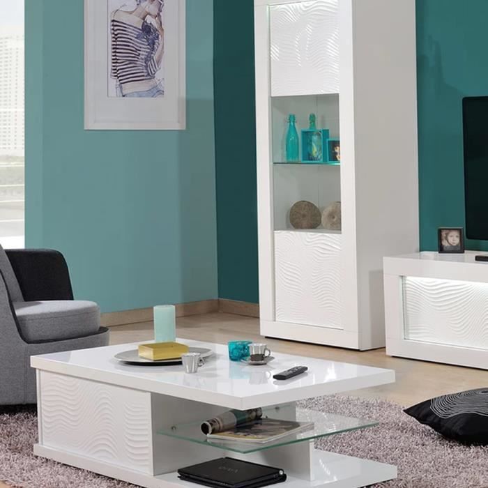 Table basse blanche laquée design KARL Blanc L 120 x P 60 x H 37 cm