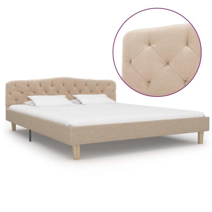 Cadre De Lit Capitonné Beige: Queen Size 160*200Cm - Design Classique&Élégant - Intime&Confortable En Tissu&Bois - Sommier Inclus