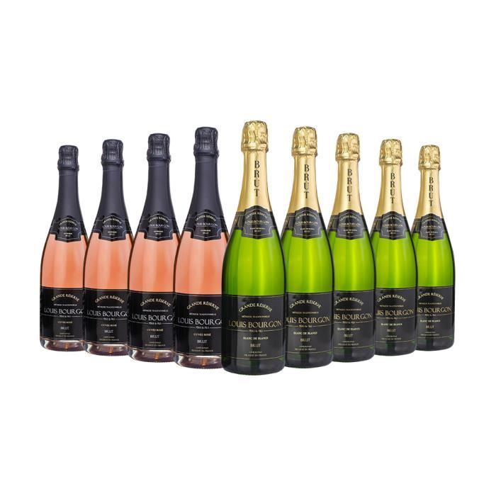 Pack 9 Louis Bourgon Grande Réserve Brut 0,75L - 5 Blanc de Blancs et 4 Cuvée Rosé