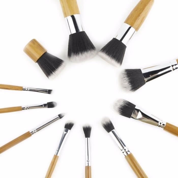 11 pièces-ensemble pinceaux de maquillage professionnels ensemble sourcil Eyeliner fond de teint poudre pinceaux bois cosmétique
