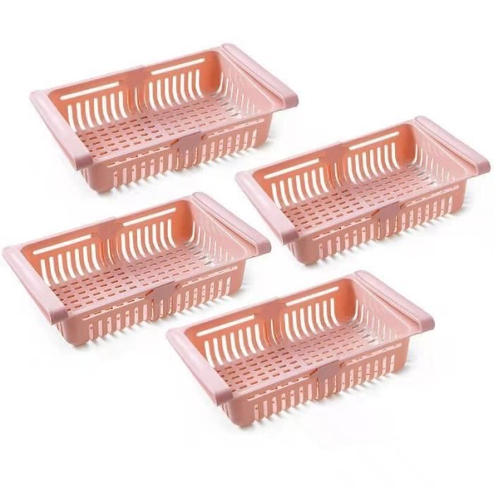 Rangement Frigo,4 Pcs Plastique Boîte Corbeilles de Rangement Rétractable et pliable(rouge)