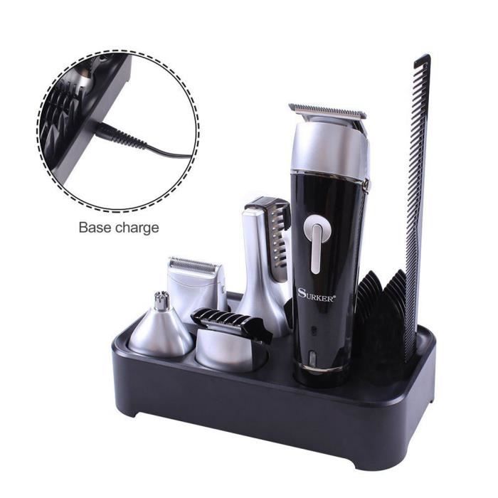 Kit de Toilettage Visage Tondeuse Barbe Rasoir Rechargeable 5 en 1 Soins Beauté Bien-être Homme