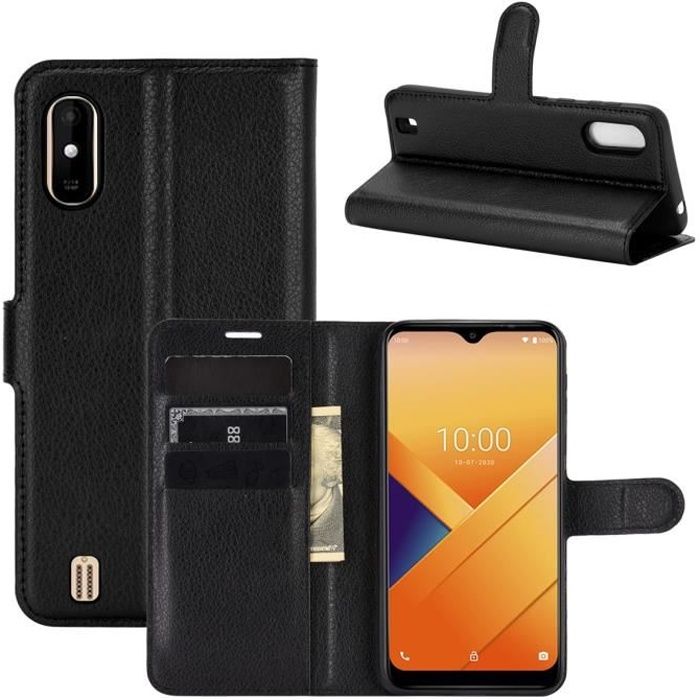 Etui Coque Wiko Y81 - Noir en PU Cuir avec protection antichoc Support fonction Pochette téléphone