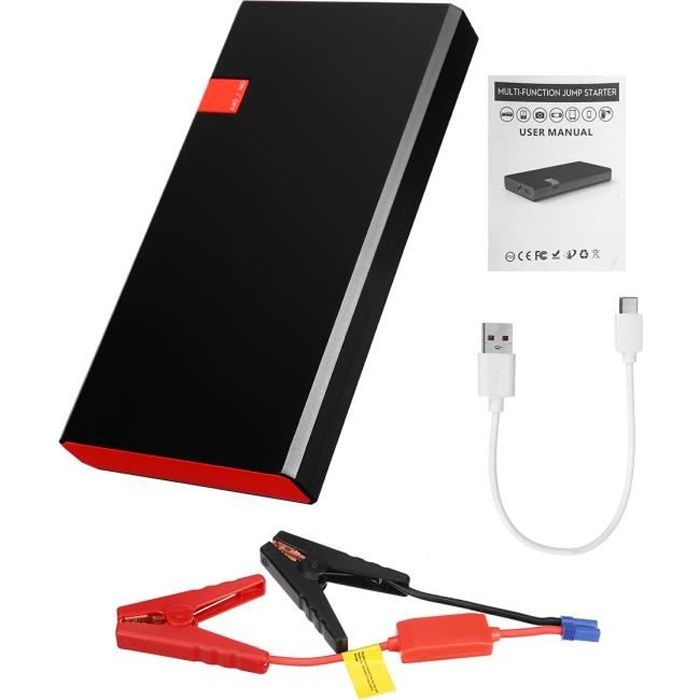 99990mAh Booster Batterie Démarrage Démarreur 12V Éclairage d'urgence USB Chargeur Voiture Starter Noir et Rouge