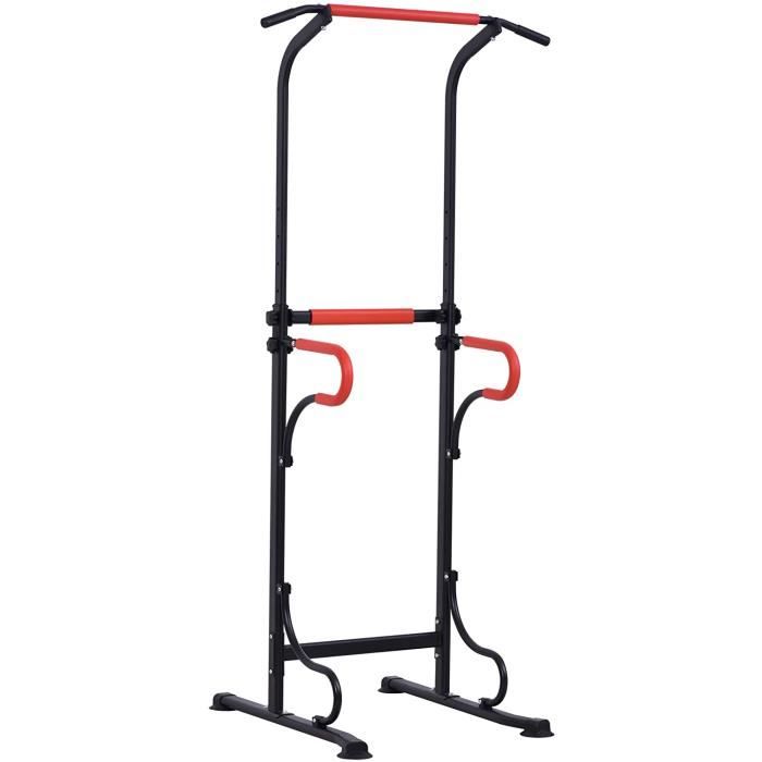 DIP STATION M Station de Musculation Multifonctions Barre de Traction Chaise Romaine Hauteur reacuteglable Acier Noir Rouge99