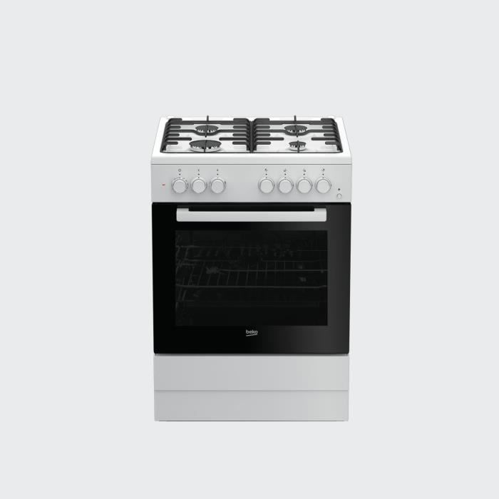 Beko FSST62110DW, Cuisinière, Blanc, boutons, Rotatif, En haut devant, Cuisinière à gaz, Moyenne