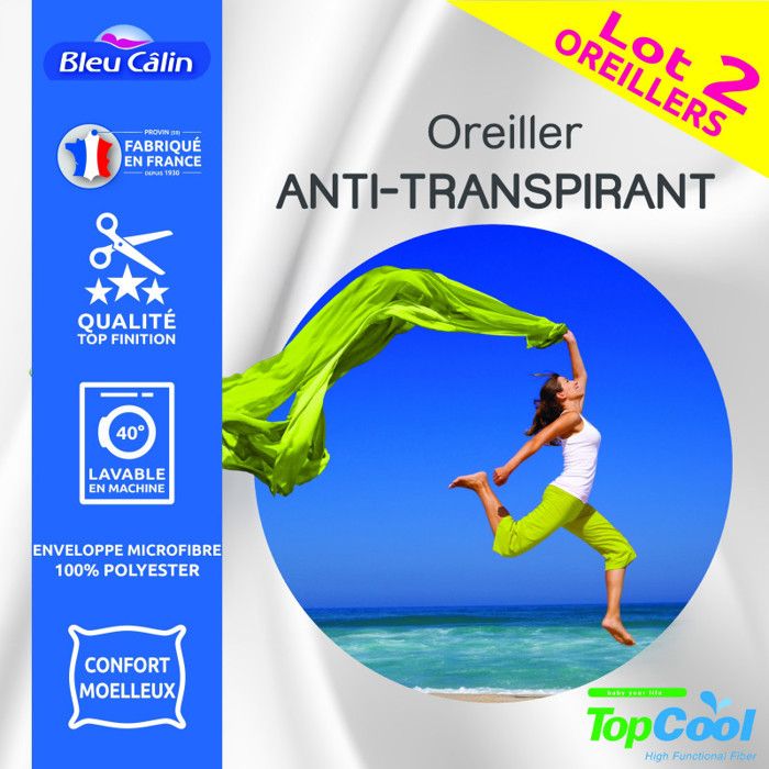 Lot de 2 oreillers Anti transpiration Topcool 60 x 60 cm \