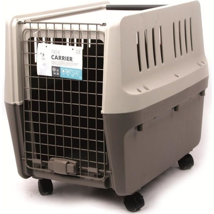 M-PETS Cage de transport Trek M - 71x52x55cm - Gris clair et foncé - Pour chien