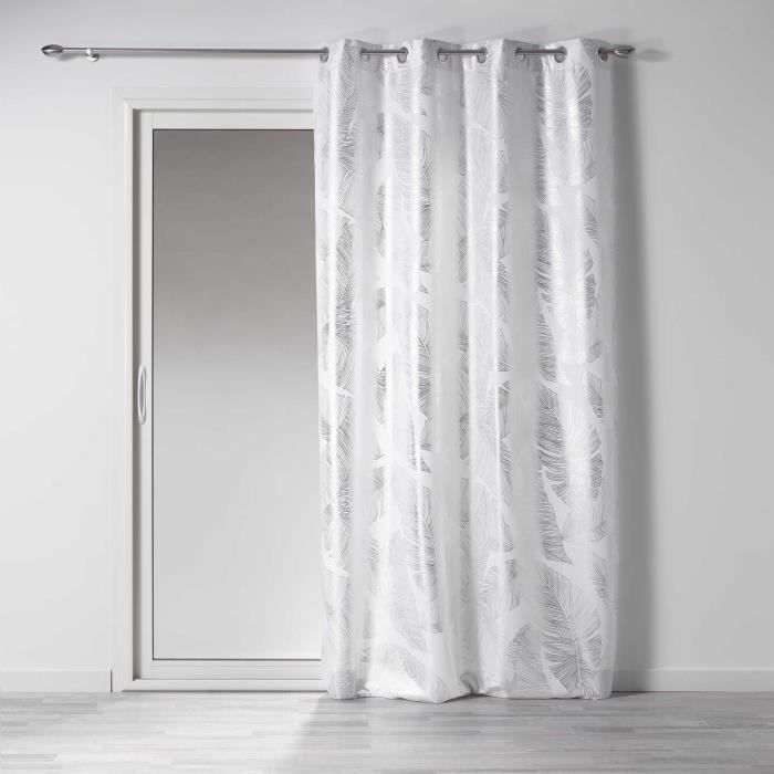 CDAFFAIRES-Rideau a oeillets 140 x 260 cm polyester imprimé métallisé veggy Blanc/argent