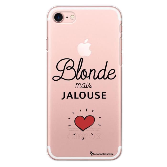 Coque iPhone 7 Plus / 8 Plus rigide transparente Blonde mais jalouse Ecriture Tendance et Design La Coque Francaise