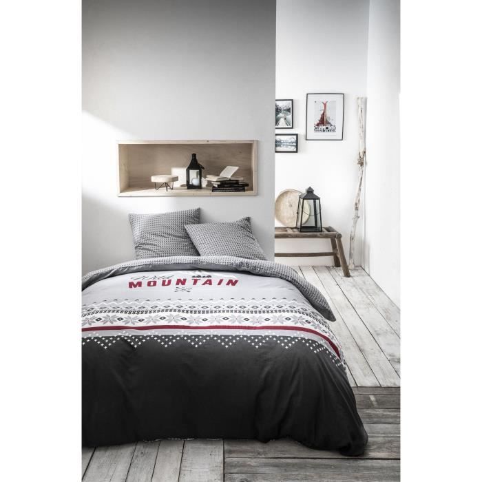TODAY Parure de couette 100% Coton WILD MOUNTAIN 220x240cm + 2 taies d'oreiller 63x63 cm - Gris