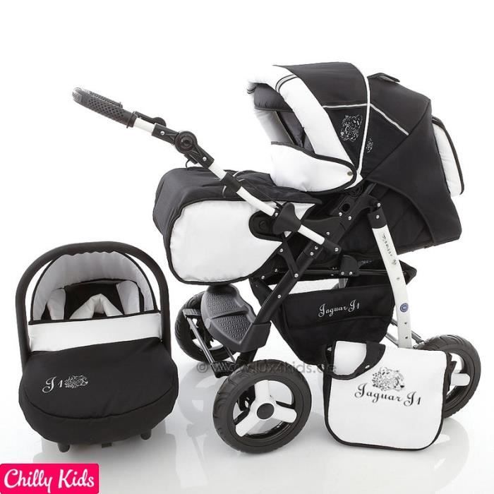 J1 Poussette combinée 3 en 1 Set année avec Siège auto Couffin Poussette canne Chancelière Accessoires 01 sel & poivre